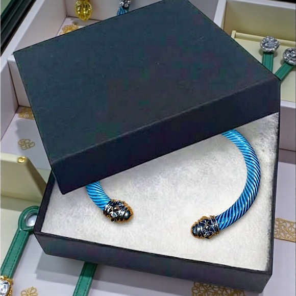 Unisex Blue Cable Bracelet with Gold Accents Stainless Steel - Picture 2 of 5